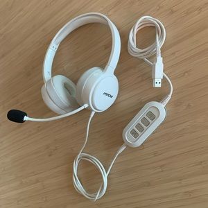 White USB Wired Headset with Mute Button & Volume Control, by MPOW